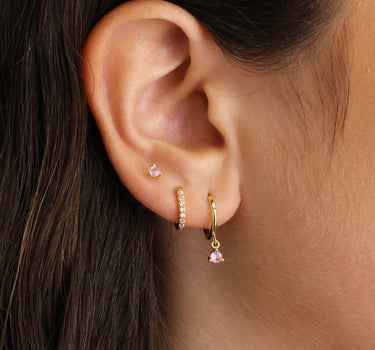 Pink Tourmaline Dangle Ear Stack