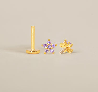 Alexandrite 5 Petal Flower Flat Back Labret