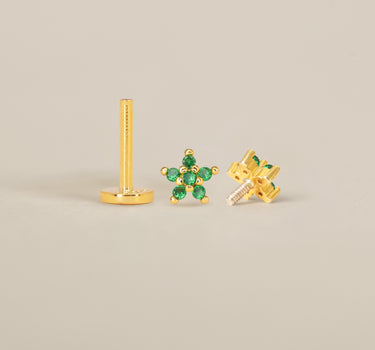 Emerald 5 Petal Flower Flat Back Labret