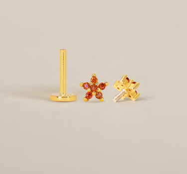Garnet 5 Petal Flower Flat Back Labret