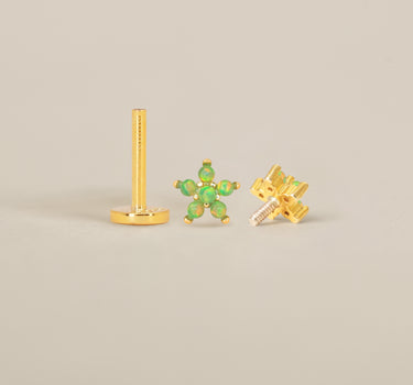 Green Opal 5 Petal Flower Flat Back Labret