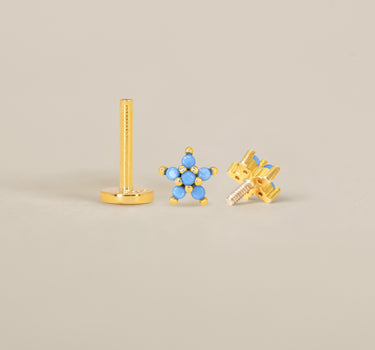 Turquoise 5 Petal Flower Flat Back Labret