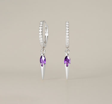 Paved Spike Amethyst Hoops