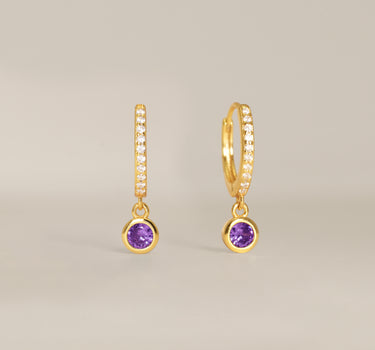 Paved Dangle Amethyst Gemstone Hoops