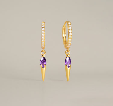 Paved Spike Amethyst Hoops