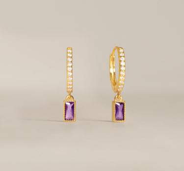 Paved Baguette Amethyst Hoops