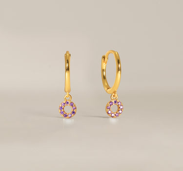 Paved Circle Amethyst Hoops