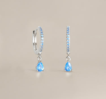 Aquamarine Paved Teardrop Hoops