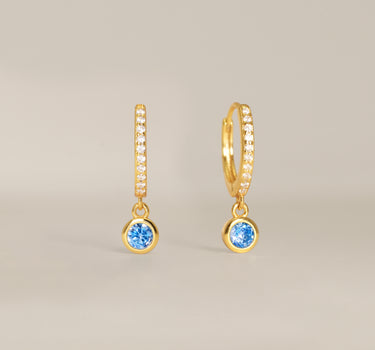 Paved Dangle Aquamarine Gemstone Hoops