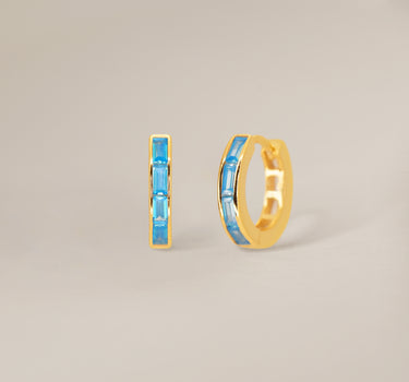 Aquamarine Baguette Inlay Hoops