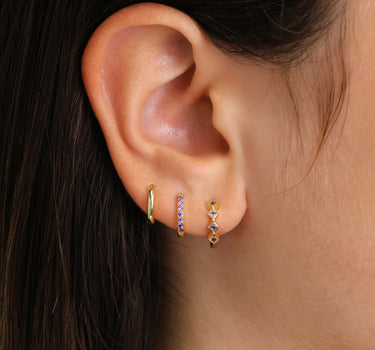Amethyst Bezel Huggie Hoop Ear Stack