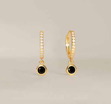 Paved Dangle Black Onyx Gemstone Hoops