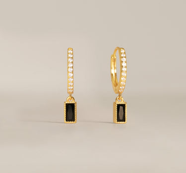 Paved Baguette Black Onyx Hoops