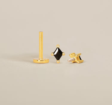 Black Onyx Cut Flat Back Labret