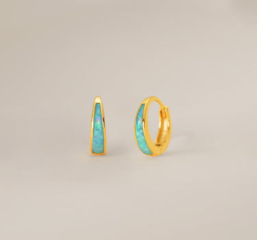 Blue Opal Inlay Tapered Hoops