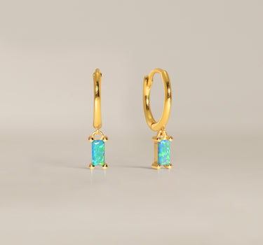 Baguette Blue Opal Hoops