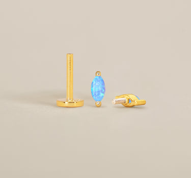Blue Opal Marquise Flat Back Labret