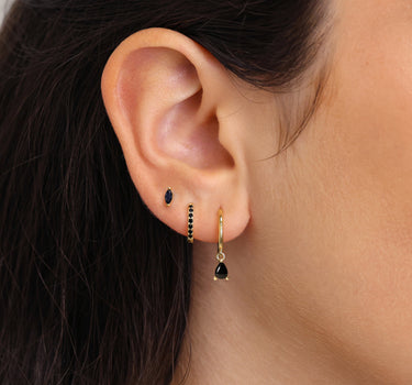 Black Onyx Teardrop Hoop Ear Stack