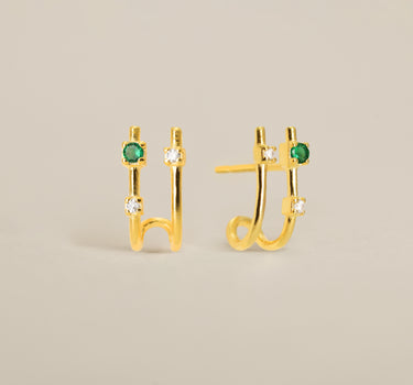 Emerald Hoop Stud Earrings