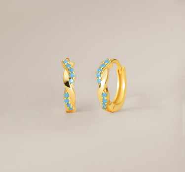 Turquoise Paved Twisted Hoop