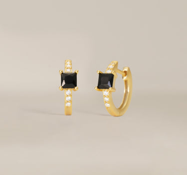 Black Onyx Square Cut Paved Huggie Hoop