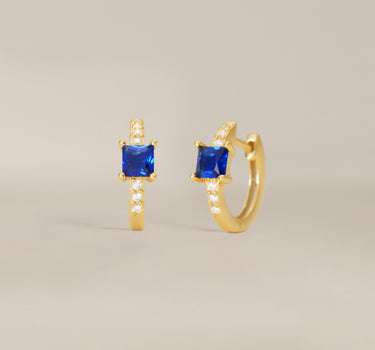 Sapphire Square Cut Paved Huggie Hoop