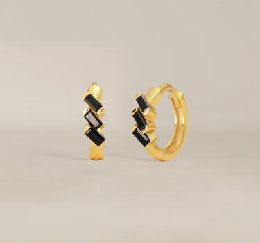 Black Onyx Trio Baguette Huggie Hoops