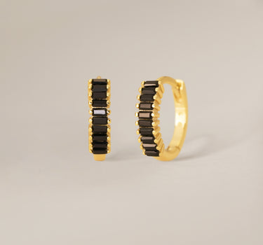 Paved Black Onyx Baguette Hoops