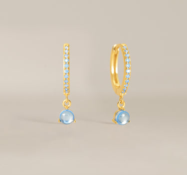 Paved Aquamarine Gemstone Hoops