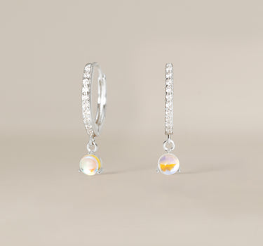 Paved Diamond Moonstone Gemstone Hoops