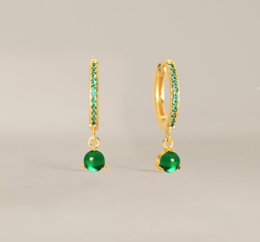 Paved Emerald Gemstone Hoops