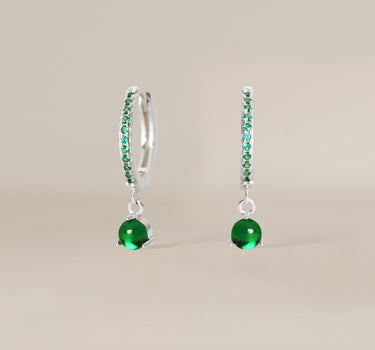 Paved Emerald Gemstone Hoops