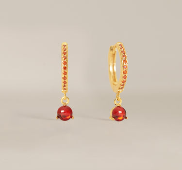 Paved Garnet Gemstone Hoops