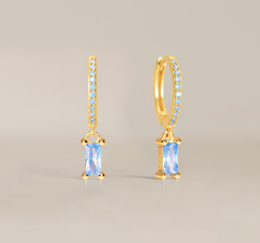 Paved Aquamarine Baguette Hoops