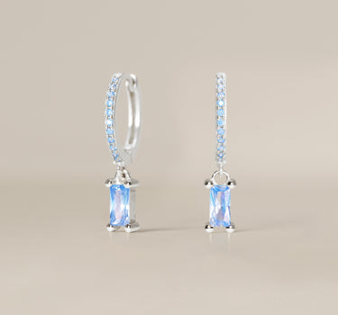 Paved Aquamarine Baguette Hoops
