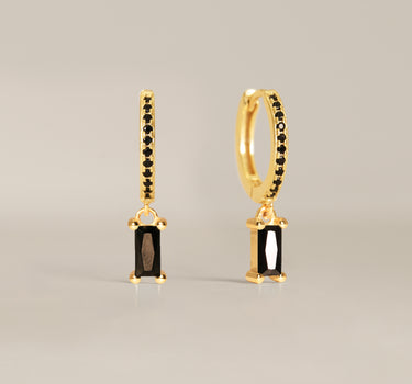 Paved Black Onyx Baguette Hoops