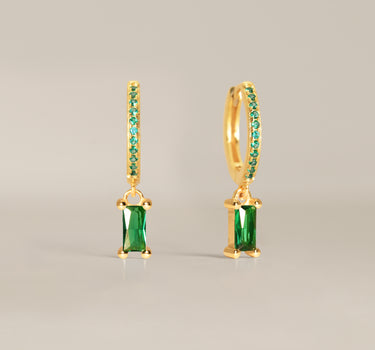 Paved Emerald Baguette Hoops