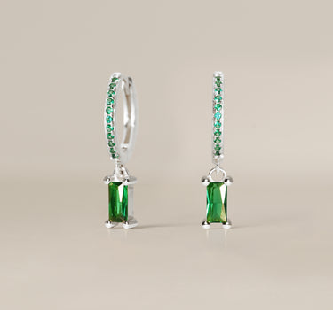 Paved Emerald Baguette Hoops