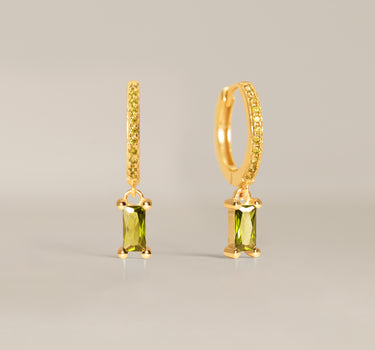 Paved Peridot Baguette Hoops