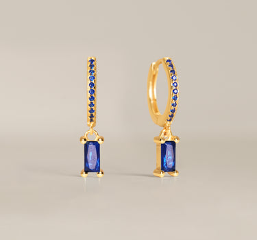 Paved Sapphire Baguette Hoops