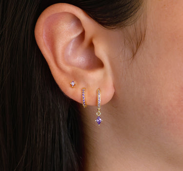 Paved Amethyst Cut Hoops