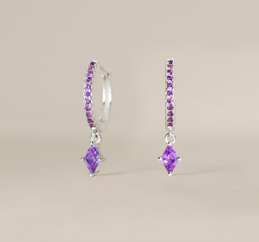 Paved Amethyst Cut Hoops