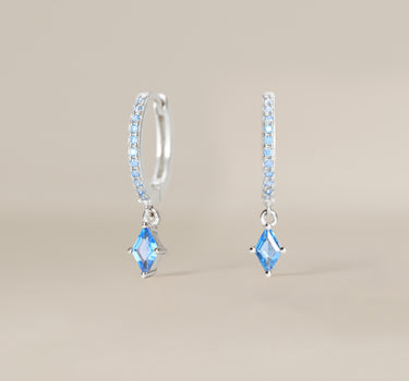 Paved Aquamarine Cut Hoops