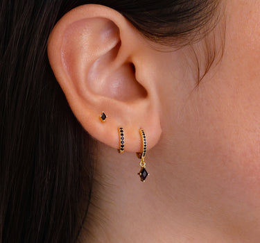 Black Onyx Paved Cut Hoop Ear Stack
