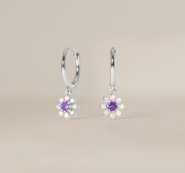 Amethyst Flower Hoops