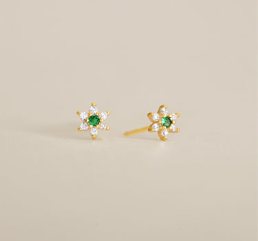 Emerald Diamond Flower Studs