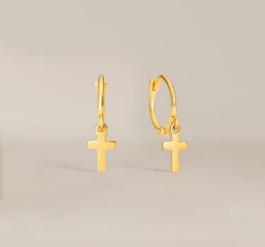 Tiny Solid Cross Dangle Hoop