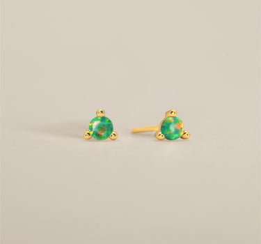 Three Prong Green Opal Studs