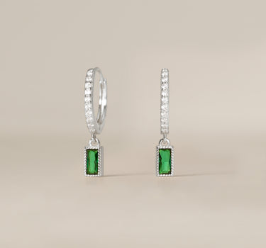 Paved Baguette Emerald Hoops