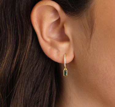 Paved Baguette Emerald Hoops